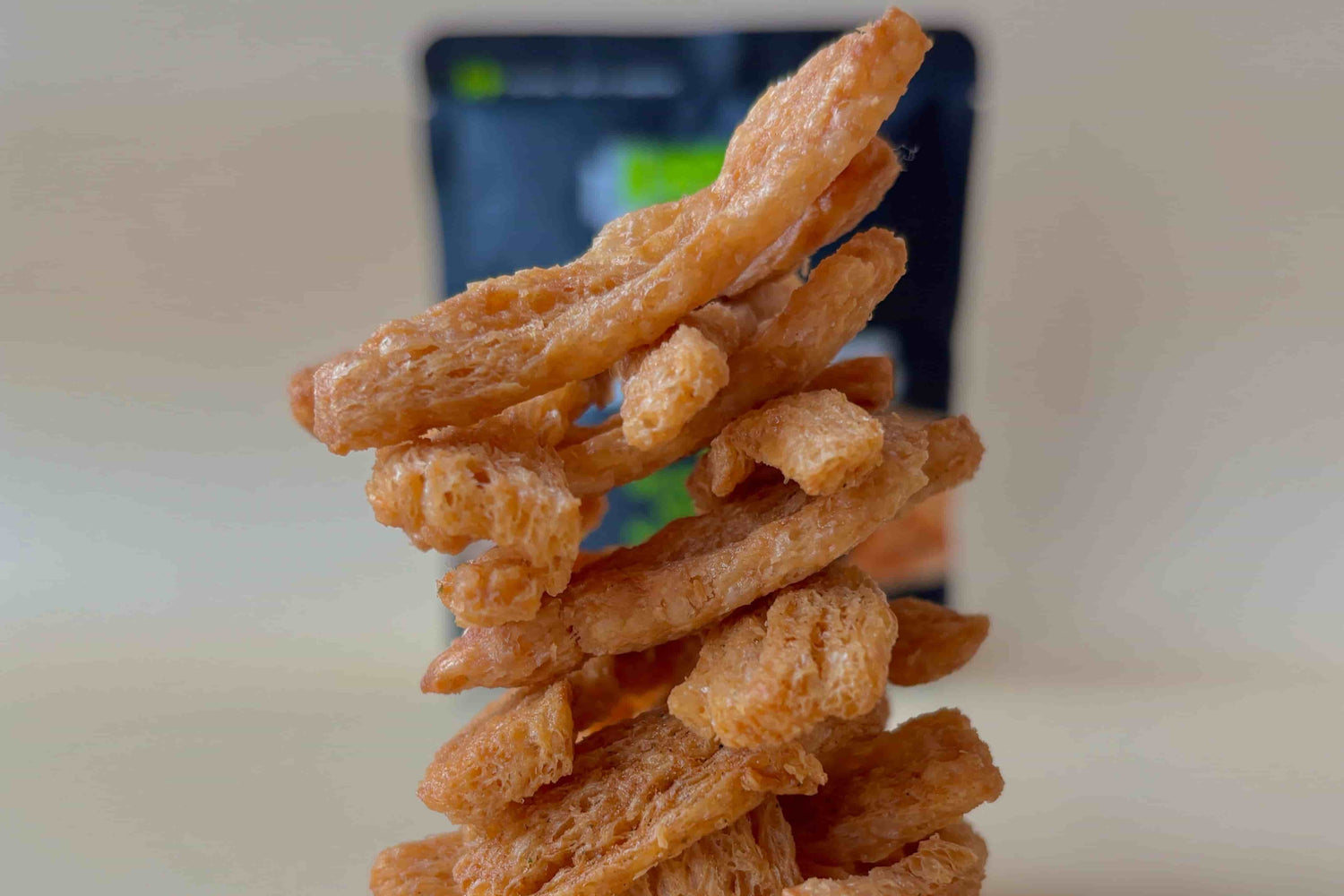 Picture of a stack of high-protein Soy Crunches