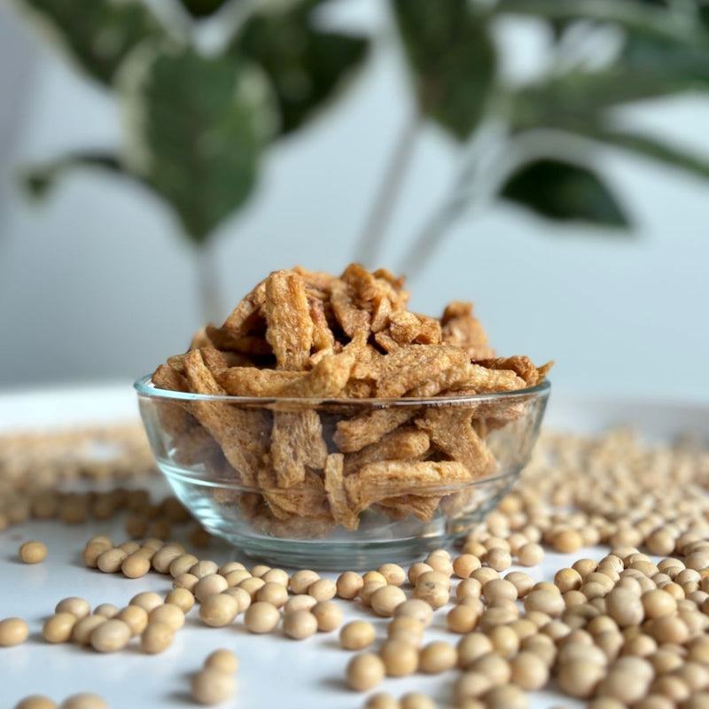Soy Crunches pack styled for everyday guilt-free snacking, vegan high-protein soy snack from Nibble Network