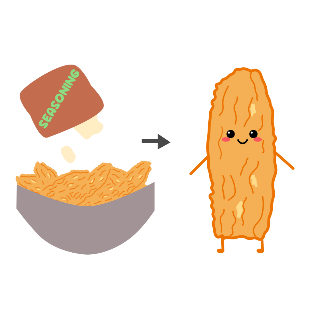 Illustration of Soy Crunches being seasoned and ready to eat as a high-protein snack