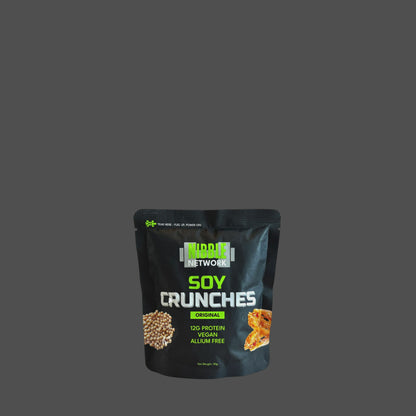 A short video describing Soy Crunches Original as an everyday protein snack with the words 'Guilt-Free Snacking', 'Allium-Free', 'Plant Based', 'High Protein', 'Low Sugar', and 'Incredibly Crunchy'